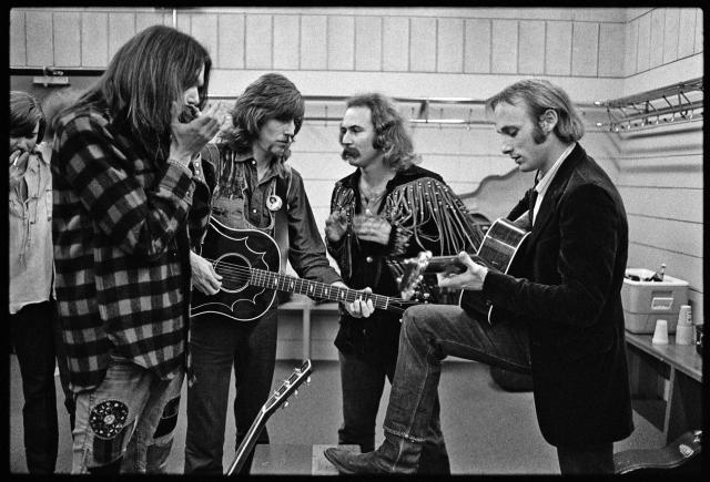 CSNY in dressing room, 1970, Minnesota (photo by Henry Diltz) 